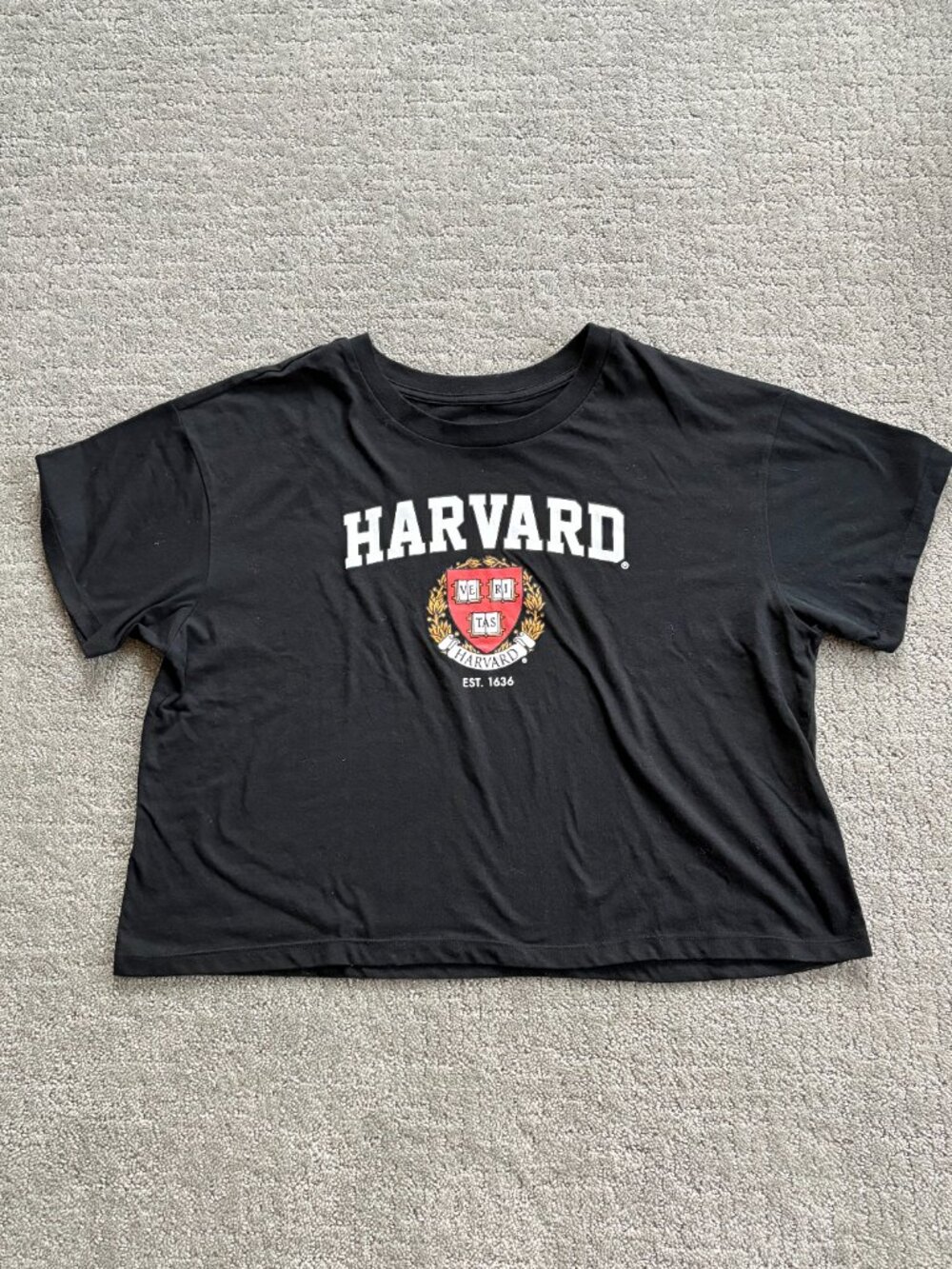 Harvard University Official Crop T-Shirt Women’s Size XL Black Licensed Tee